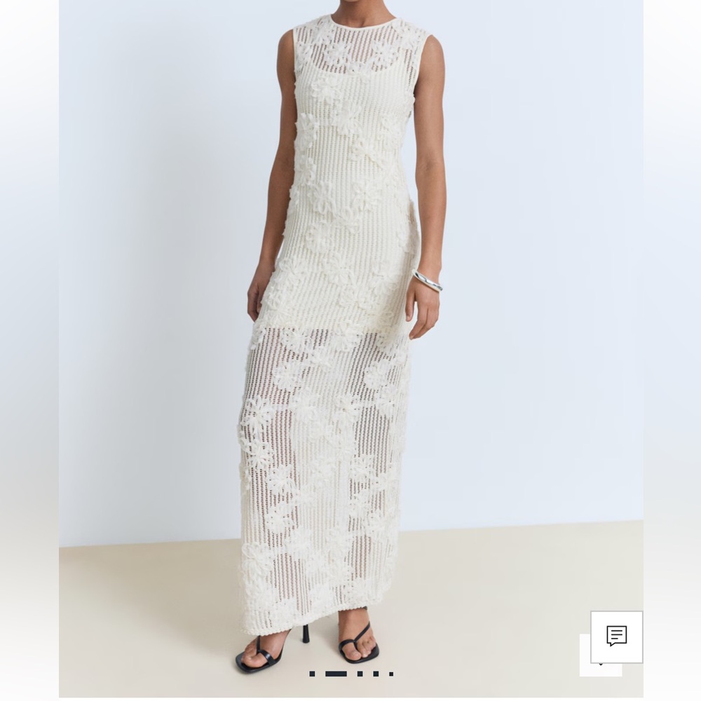 MANGO ecru floral crochet midi dress